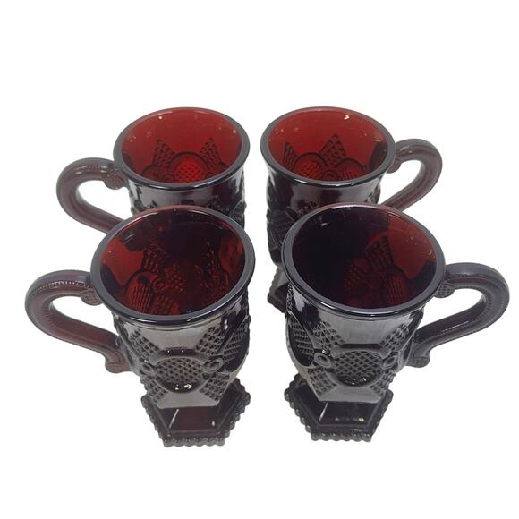 Avon Cape Cod Ruby Red 5" Footed Coffee Cup Set of 4 - Picture 2 of 5